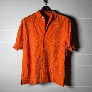 Tommy Bahama Tropical Button Down Short Sleeve Shirt Orange, Large 100% Silk